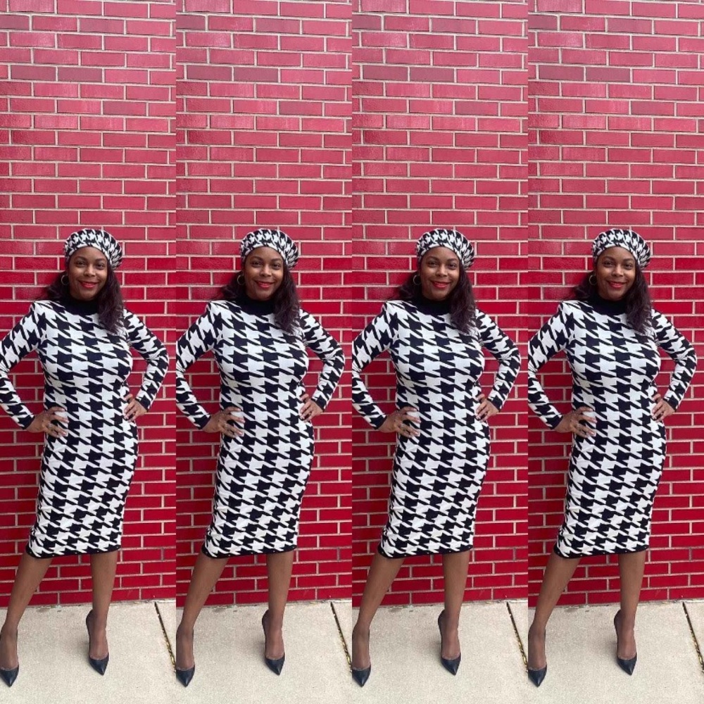 🔖 SERGIO HUDSON x Target Houndstooth Sweater Midi Dress Black White - Picture 4 of 17